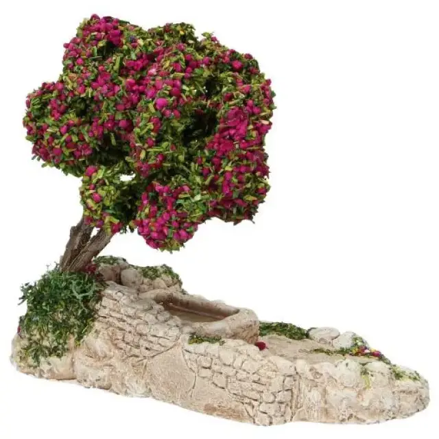 Décor pour santons de Provence Abreuvoir avec arbre fleuri