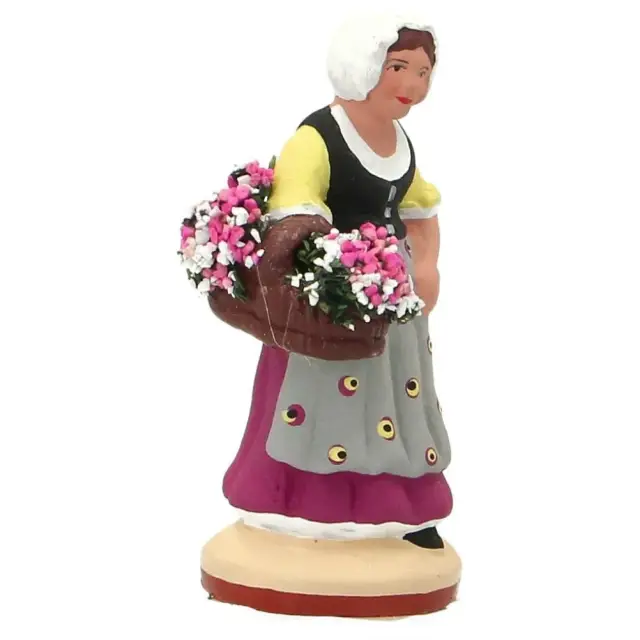 Santon Gateau 7 Cm Femme au panier de fleurs