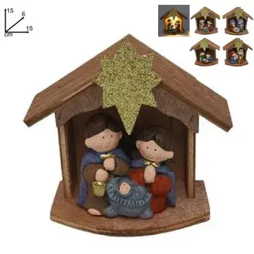 Kerststal met 3 figuren 7 cm en licht (24 X 9 X 14 cm) - 4 modellen