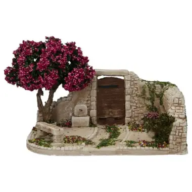 Décor pour santons de Provence Jardin avec porte et arbre lilas