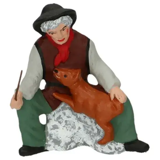 Santon Gateau 7 Cm Homme Assis Avec Chien