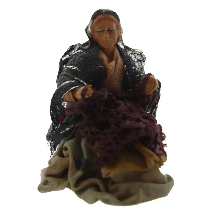 Neapolitan Santon 08 Cm Seated Woman With Wool