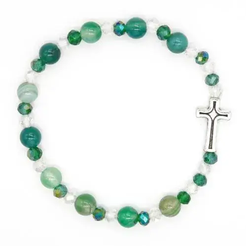 Bracelet sur élastique avec grains en pierre Jade + croix