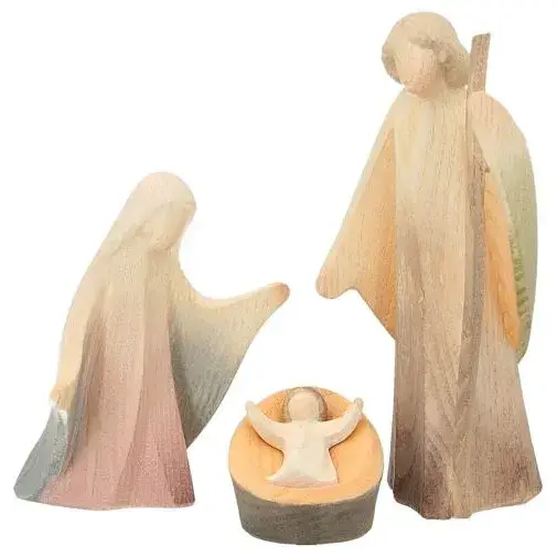 Crèche de Noël en bois - 15 personnages couleurs pastelles de 13 cm avec étable