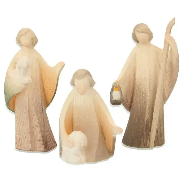 Crèche de Noël en bois - 15 personnages couleurs pastelles de 13 cm avec étable