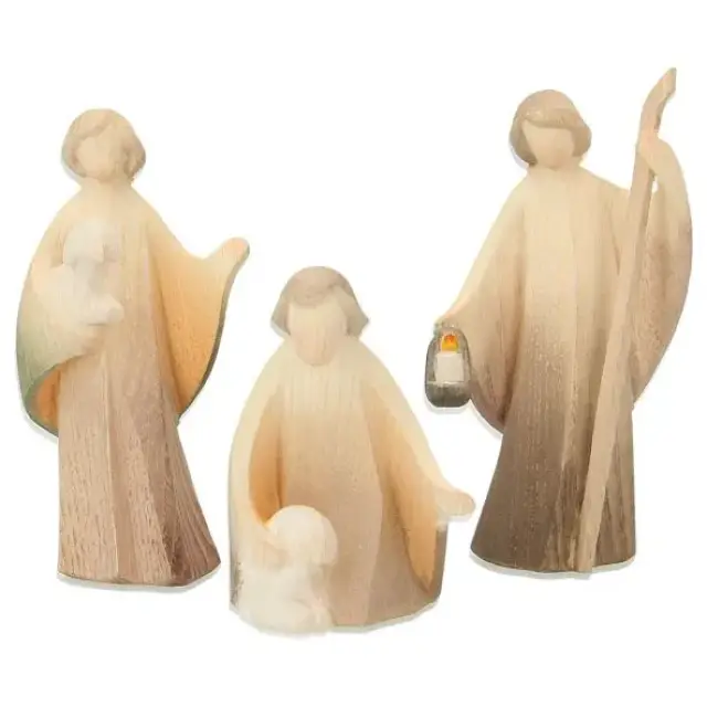 Crèche de Noël en bois - 15 personnages couleurs pastelles de 13 cm avec étable