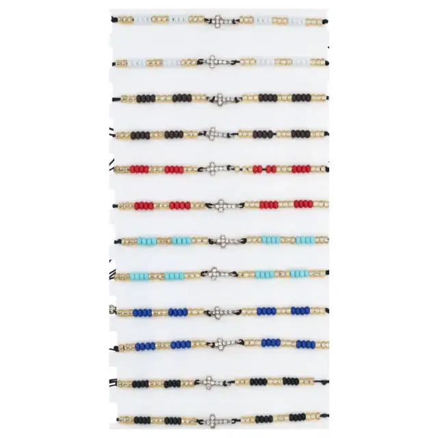 Armband op koord assort kleuren met kruis strass