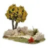 Décor pour santons de Provence Mur avec arbre mimosa 20 x 11 cm