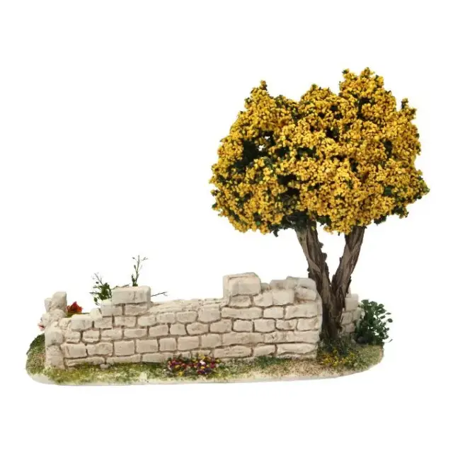 Décor pour santons de Provence Mur avec arbre mimosa 20 x 11 cm