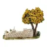 Décor pour santons de Provence Mur avec arbre mimosa 20 x 11 cm