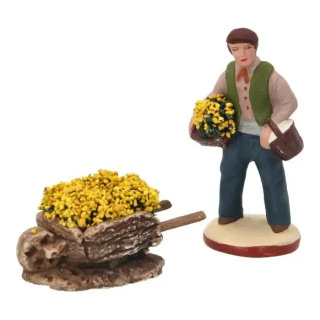Décor pour santons de Provence Brouette avec mimosa 7x3x2 cm