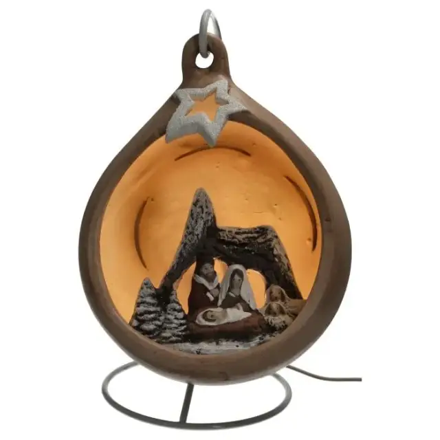 Christmas nativity in a sepia-tinted ceramic christmasball + light 18cm