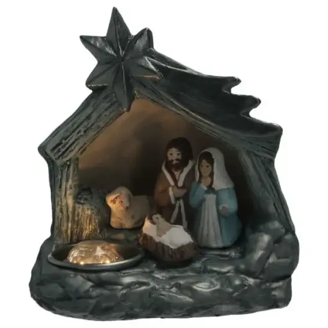 Sainte Famille en verre 15 Cm bleu