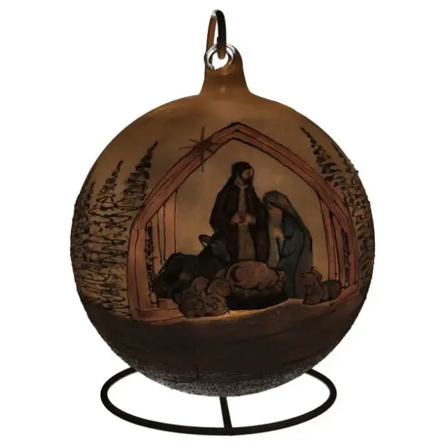 Boule en verre avec pied 15 cm Nativité bleue