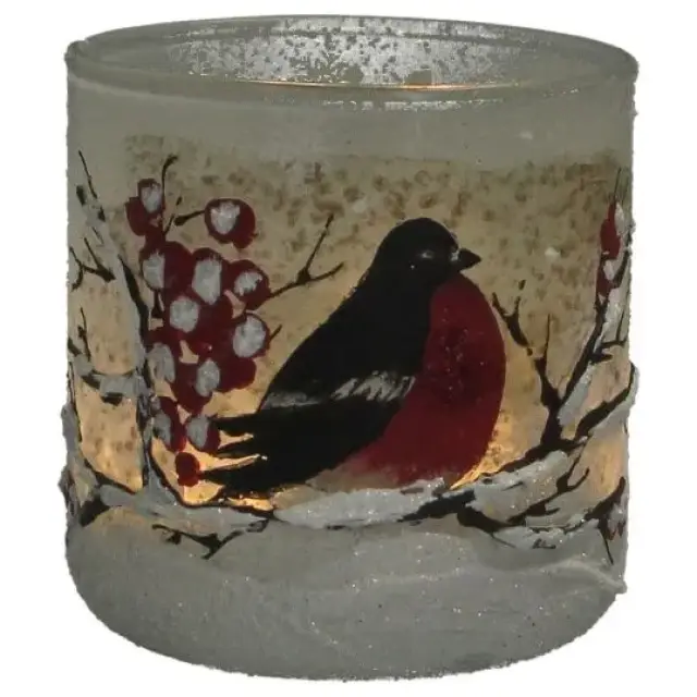 Kaarsenhouder In Glas Roodborstje 9 Cm