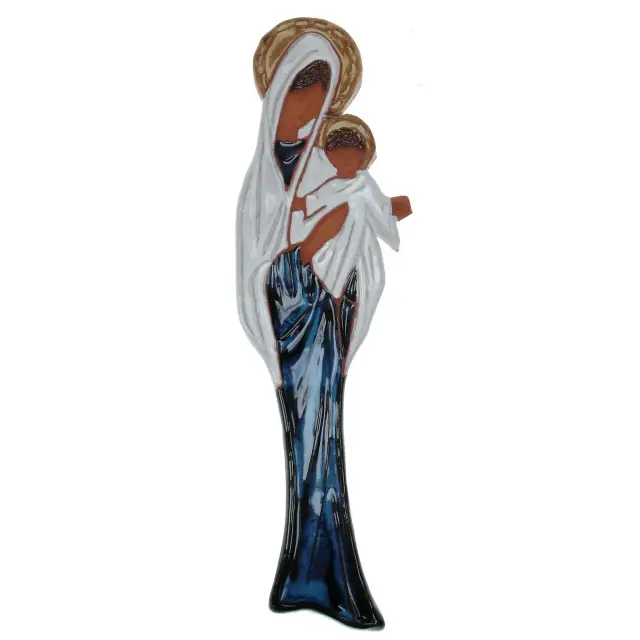 Ceramic Madonna With Child 28 Cm Dark Blue