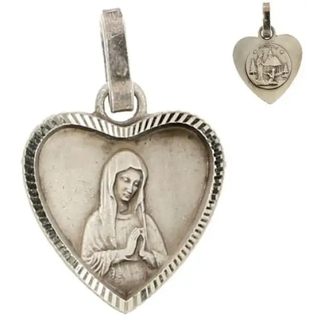 metal silver medal of the Virgin of Banneux 12 mm