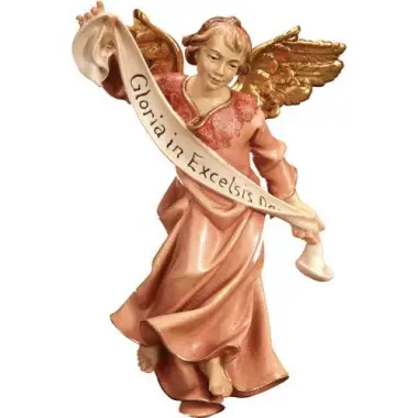 Engel Gekleurd/Roze : houtsnijwerk kerstgroep Ulrich 15 cm