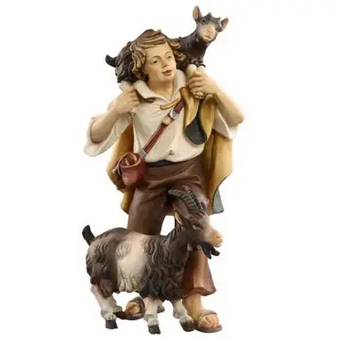 Houtsnijwerk Herder + 2 Geiten 12 Cm/Gekleurd