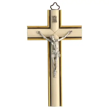 Croix Murale - 15 cm - Bois Bombé Blanc