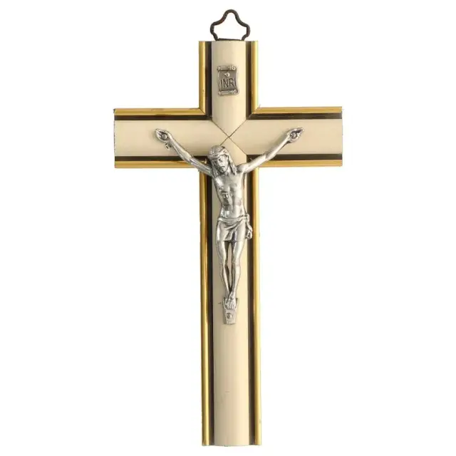 Croix Murale - 15 cm - Bois Bombé Blanc