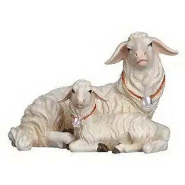 Houtsnijwerk Schaap+lam/liggend 12 Cm / Gekleurd