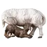 Mouton blanc et agneau brun : crèche de Noël en bois Ulrich 15 cm