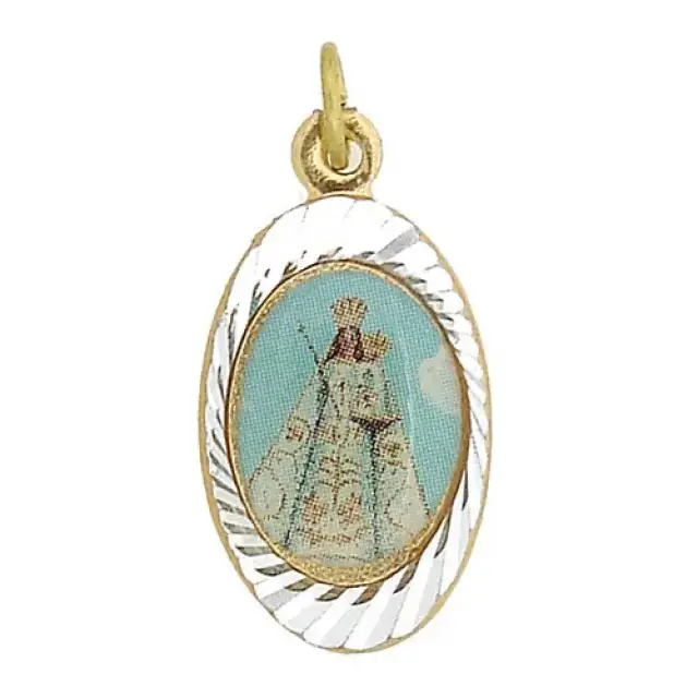 Médaille - Vierge + Enfant - Métal Doré + Email