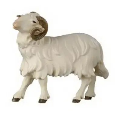 Houtsnijwerk Ram/links Kijkend voor kerstfiguren van 12 cm / Gekleurd