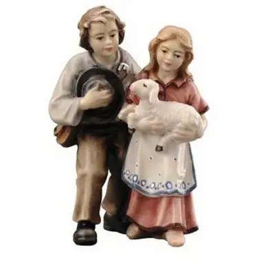 Houtsnijwerk 2 Kinderen 12 Cm / Gekleurd
