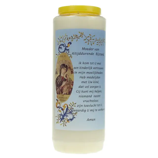 9 days candle / white / Our Lady of Perpetual Help Prayertext in Dutch