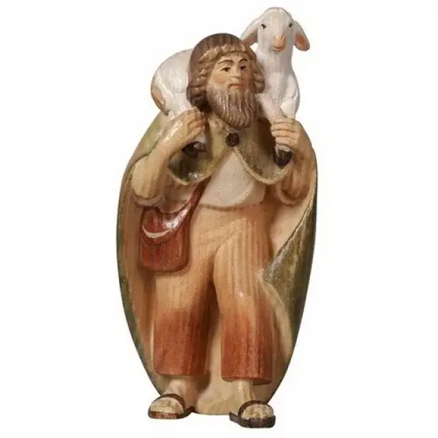 Shepherd with lamb: wood carving nativity scene Pema 12 cm