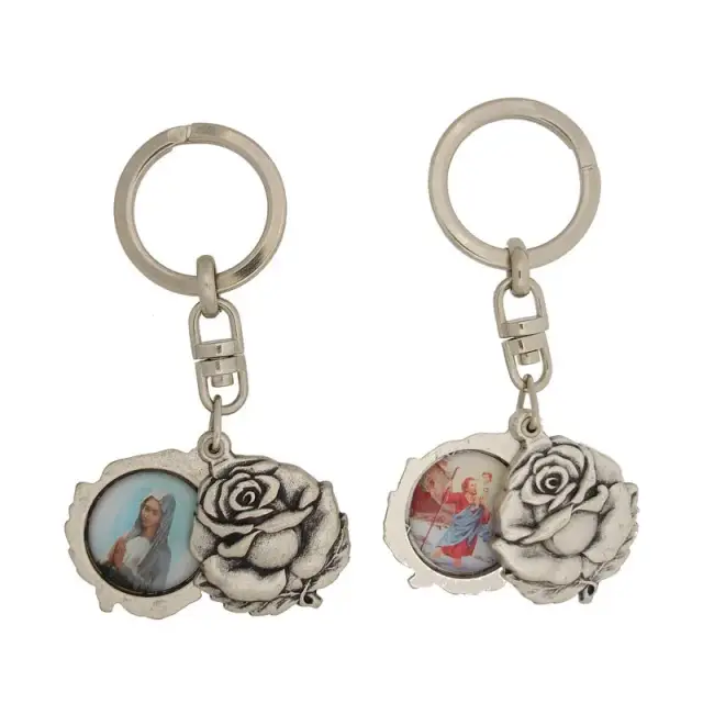 Porte-Clefs Rose - Buste Vierge / St Christophe