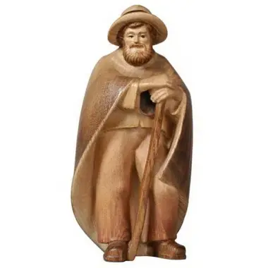 Shepherd with staff: wood carving nativity scene Pema 12 cm