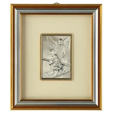 Cadre Bois Ange Gardien Argent 925