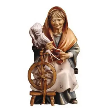 Vrouw met Spinnewiel : houtsnijwerk kerstgroep Ulrich 15 cm