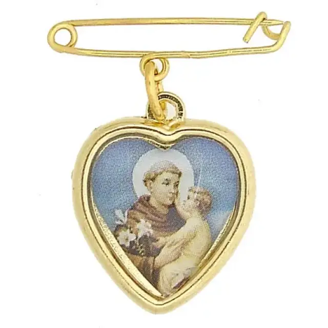 Brooch medal St Anthony Gold color metal 1.5 cm