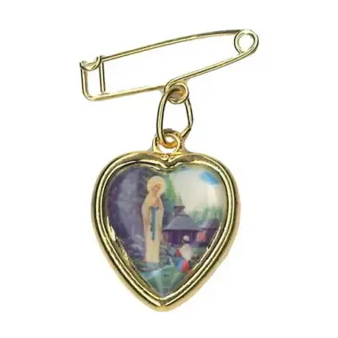 Medaille + Speld Olv Van Banneux Hart/Verguld 1.5 cm