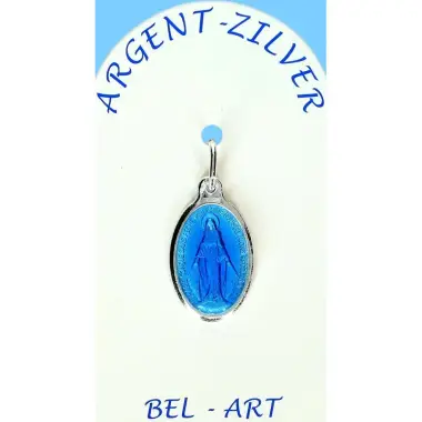 Médaille Argent - Miraculeuse - 17 mm - Email Bleu