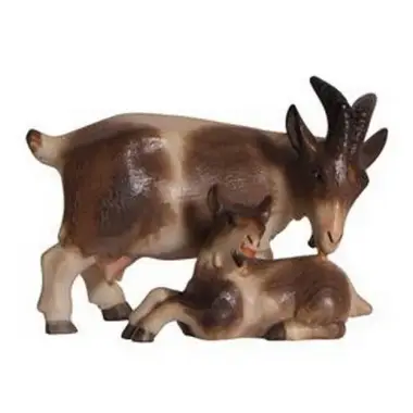 Goat and kid: wood carving nativity scene Pema 12 cm