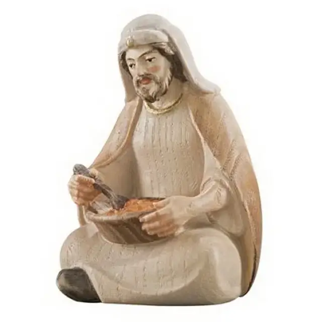 Shepherd eating: wood carving nativity scene Pema 12 cm