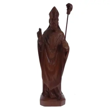 Statue 25 Cm Eveque Ton Bois