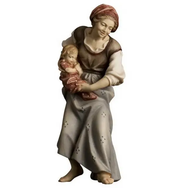 Shepherd with baby : Wood carved christmas nativity Ulrich 15 cm (5,9 inches)
