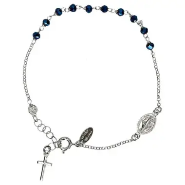 Bracelet-dizainier - argent rhodié - 3 mm - bleu - médaille miraculeuse