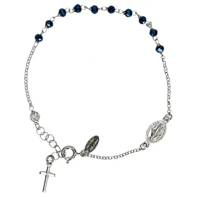 Bracelet-dizainier - argent rhodié - 3 mm - bleu - médaille miraculeuse