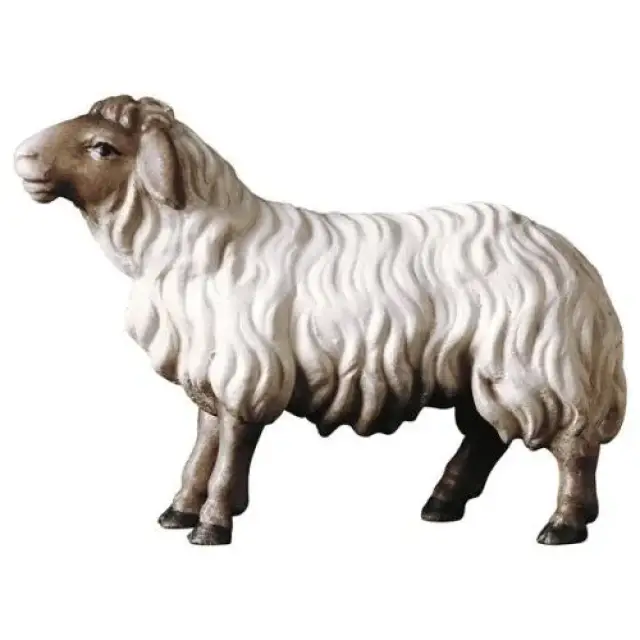 Mouton blanc à tête noire : crèche de Noël en bois Ulrich 15 cm