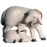 Mouton + agneau couché avec cloche : crèche de Noël en bois Pema 12 cm