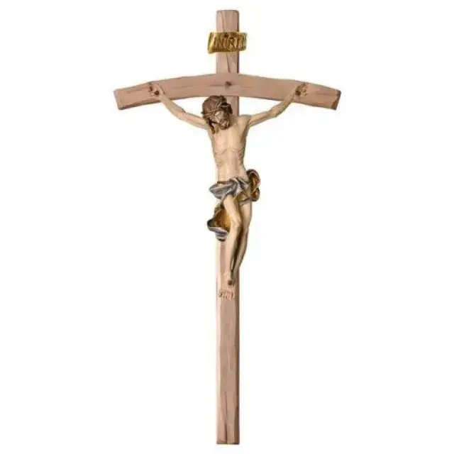 Bois Sculpté - Croix Murale - 13 cm Polychrome
