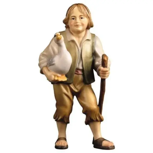 Garcon Avec Oie : crèche de Noël en bois Ulrich 15 cm