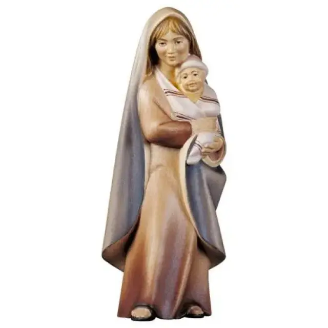 Houtsnijwerk Herderin Met Baby 25 Cm / Gekleurd